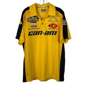 Kappa Men's Yellow Black Colorblock Patches Polo Racing T-Shirt Large L Frat